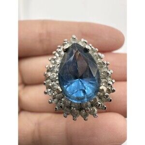EDCO 925 Sterling Silver 14k Gold Vermeil Natural Blue Topaz Ring Size 9